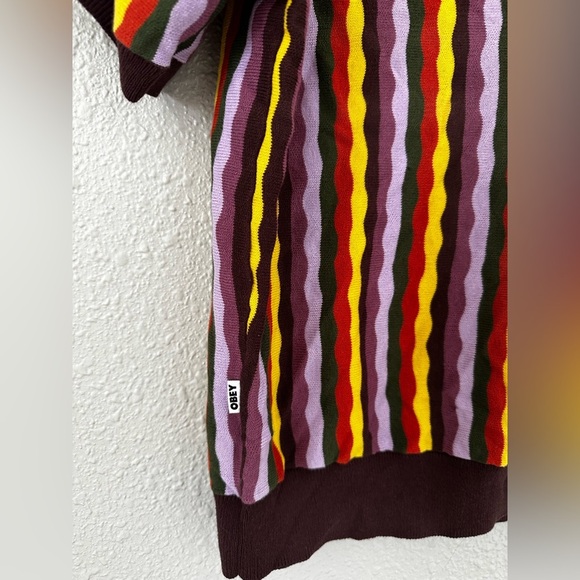 Obey Men's Polo Sweater Surface Multicolor Size Large Shepard Fairey Striped NEW - Picture 4 of 10